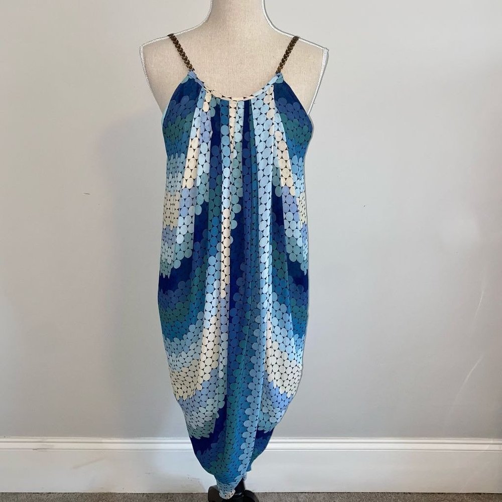 Jovonna London art deco geometric drape dress high-low hem chain straps size 6